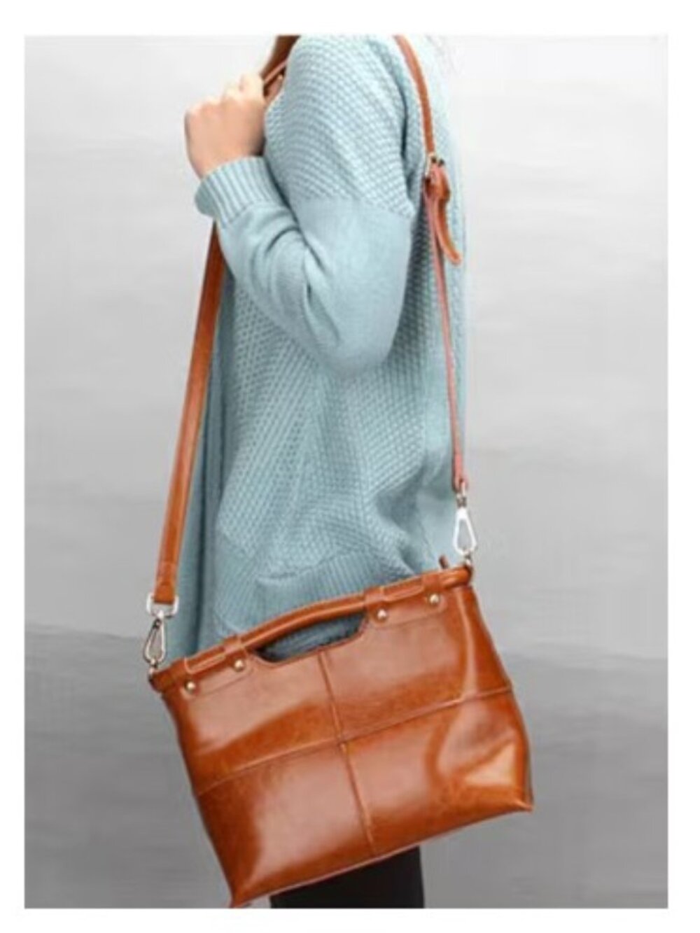 Lovely Black Genuine Top-Grain Vintage Tote Bag Suitable for Women - Large - Picture 3 of 9